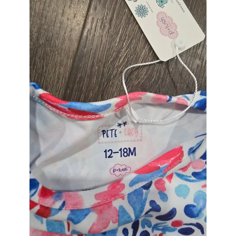 Pete + Lucy Baby Girl Floral Dress Romper Red Blue Watercolor Ruffle 12-18M NWT